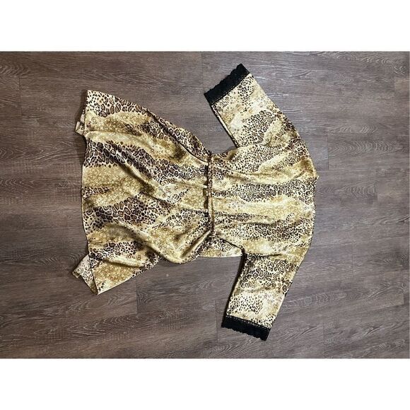 California Dynasty vintage lace animal print short  satin robe M - Picture 2 of 6